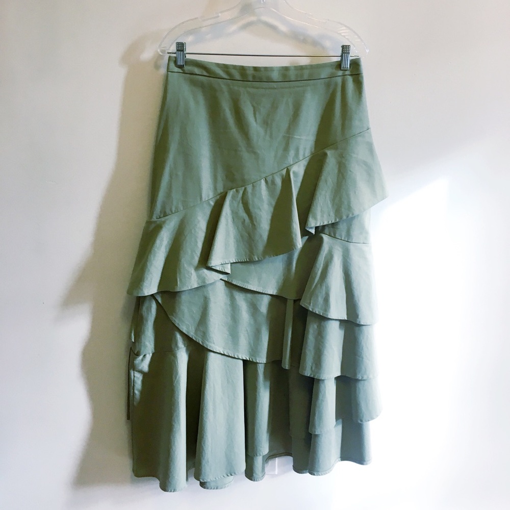 Midi Olive Green Ruffled Skirt